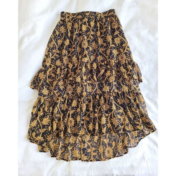 Ann Taylor Womens Floral Botanical Layered Tiered Ruffle Midi Skirt Size 2 - Picture 1 of 6